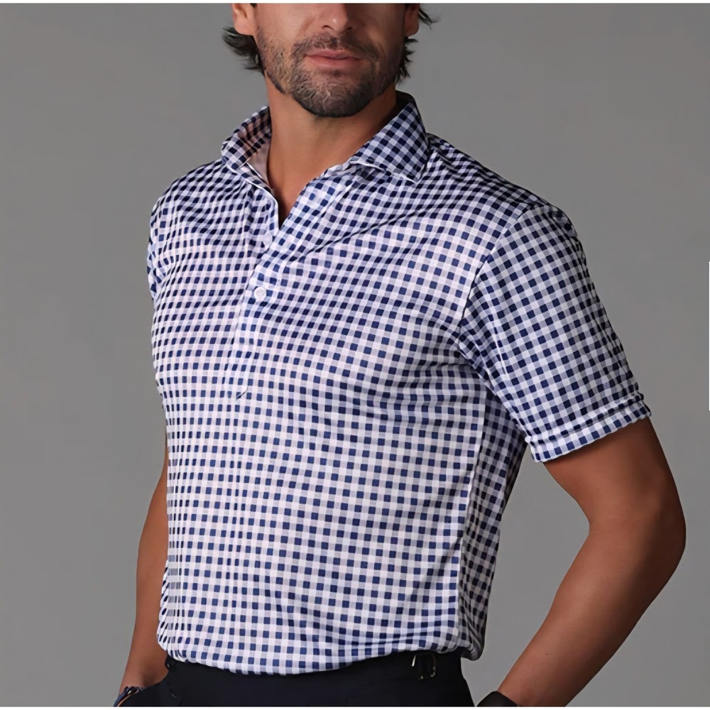 NEW Collars And Co. Firm Collar Short Sleeve Polo Shirt Stretch Plaid Large Tall